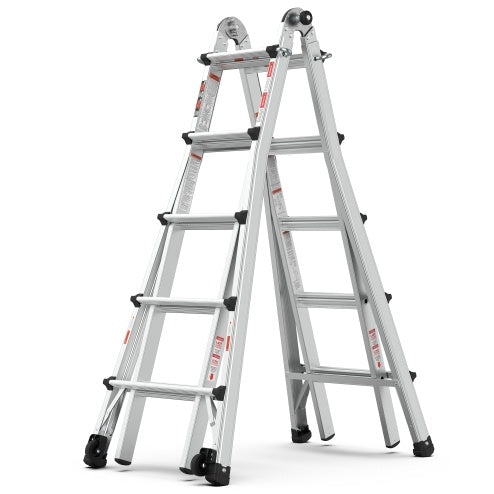 Aluminum Multi-Position Ladder With Wheels, 300 Lbs Weight Rating, 22 FT
