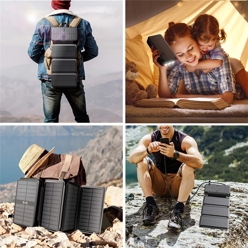 43800mAh Fast Charging Solar Power Bank Wireless Charger foriPhone Samsung Huawei Xiaomi PD20W Powerbank solar charging panel