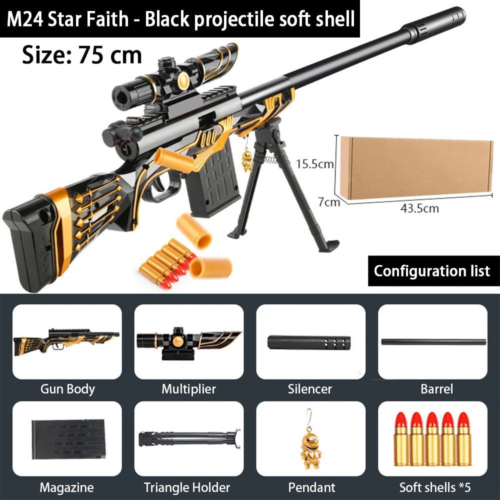 AWM M24 Shell Ejection Soft Bullet Sniper Gun Rifle Foam Darts Blaster Toy Gun For Boys Kids Adults Outdoor CS Shooting Games