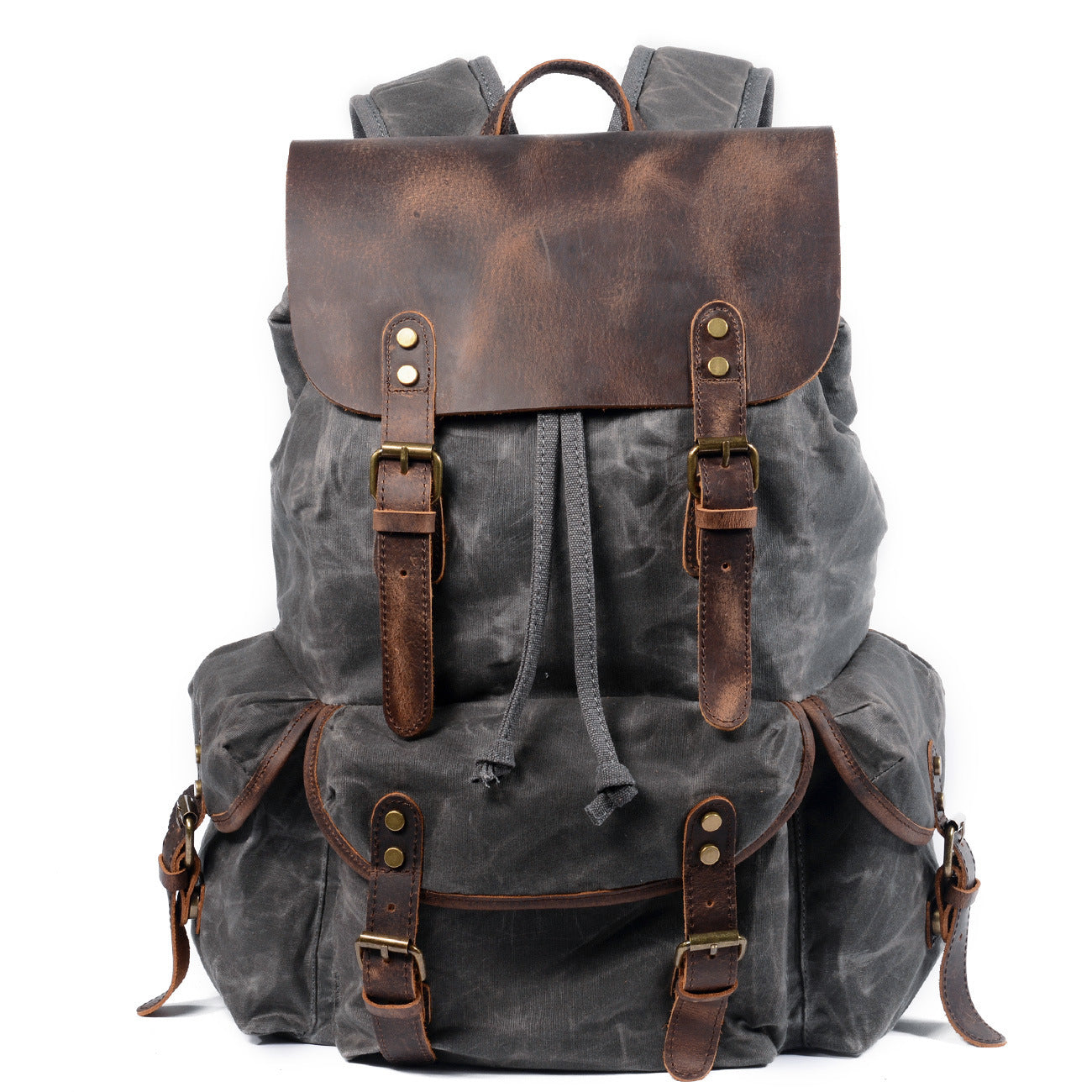 Casual Retro Drawstring Men's Oil Wax Canvas Travel Backpack