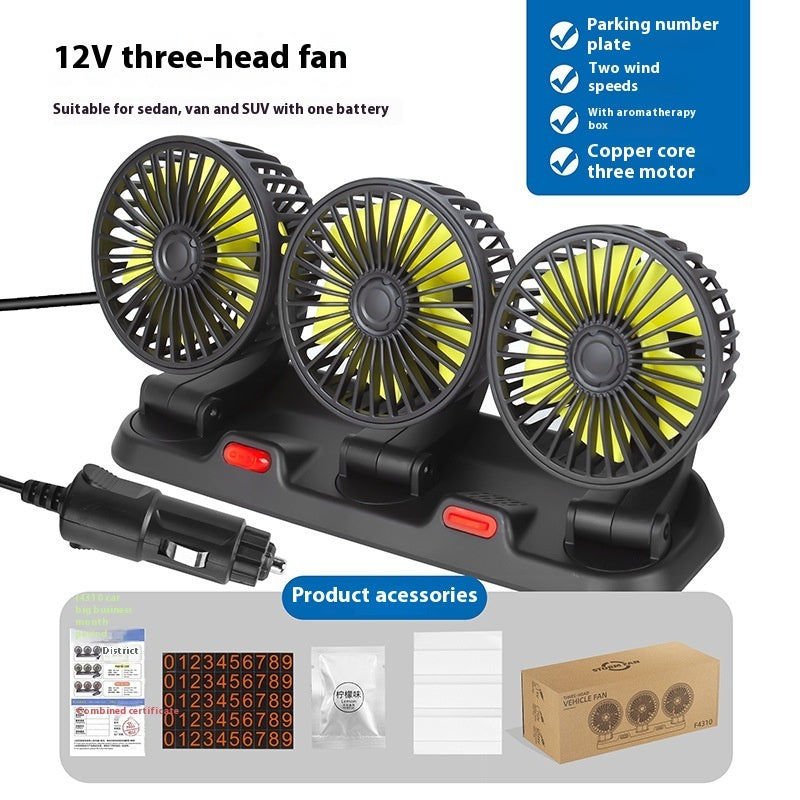 Car Fan Three-head Rotating Five-seat Shared Strong Wind Universal Car Fan