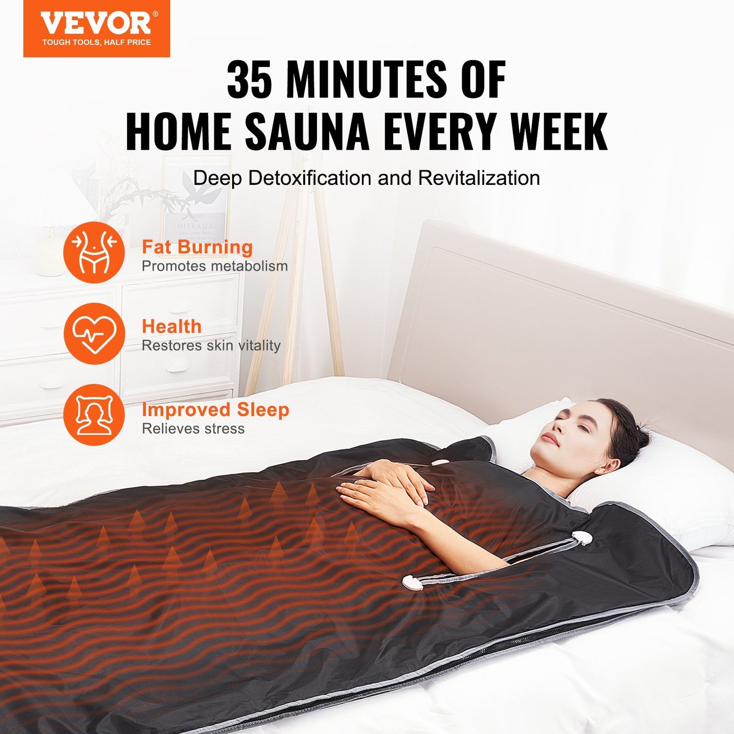 VEVOR Sauna Blanket For Detoxification, Portable Far Infrared Sauna For Home, Oxford Sauna Bag Warm Holes & Carbon Fiber Heating, 1-6 Level Adjustable Temp 95-176F, 5-60 Minutes Timer, 75 X 35 In