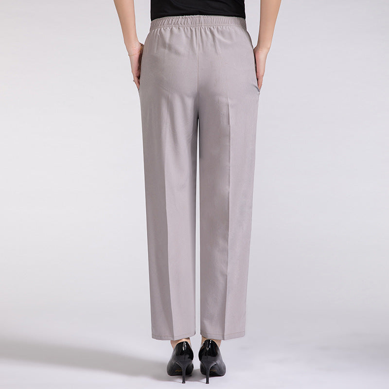 Summer Mother's Thin Cropped Pants New Ice Silk Elastic High Waist Plus Size Outer Wear Trousers