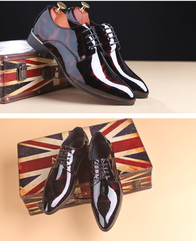 popular men's leather shoes with glossy patent leather shoes