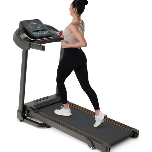 Compact Easy Folding Treadmill Motorized Running Jogging Machine With Audio Speakers And Incline Adjuster