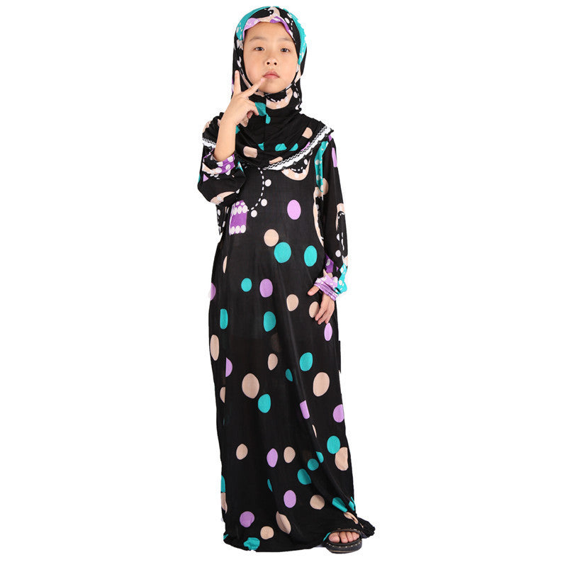 Robe Hui Girl Clothes Middle Eastern Islamic Floral Cloth Kids Prayer Robe