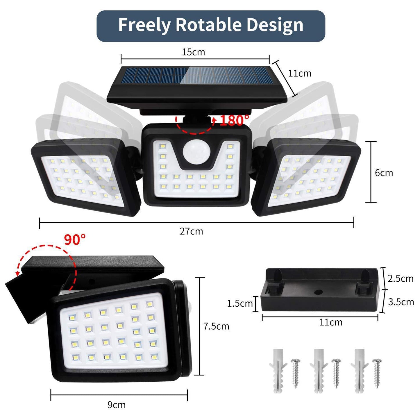 Solar garden light 188LED three head light