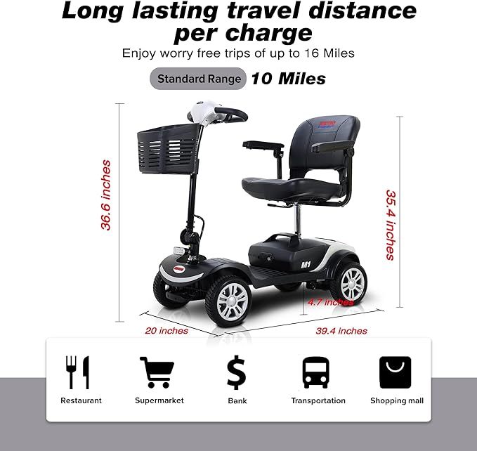 4 Wheel Mobility Scooter For Seniors Compact Heavy Duty Mobile Powered Mobility Scooters Electric Powered Wheelchair Device For Travel Adults Elderly