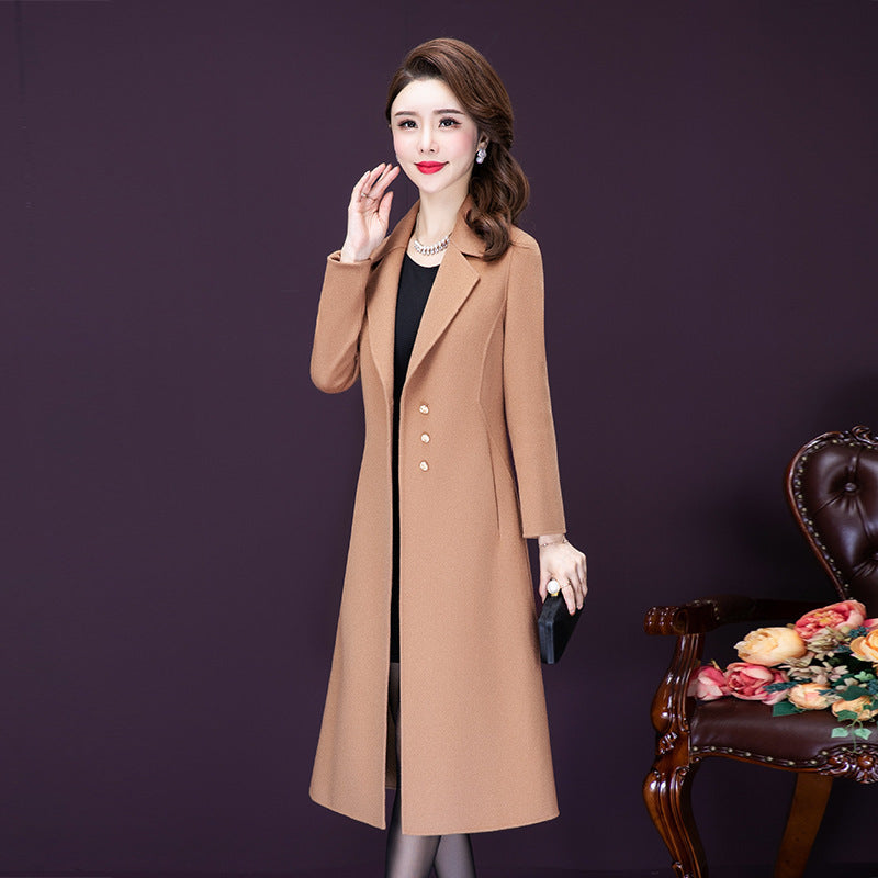 Overknee Mid-length Temperament Coat Female Slim Fit Woolen