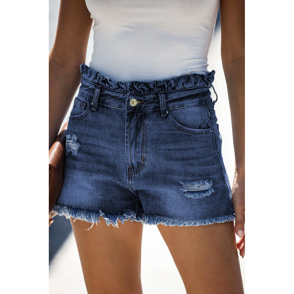 Blue high waisted old ruffled hot pants