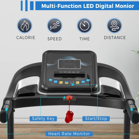 Compact Easy Folding Treadmill Motorized Running Jogging Machine With Audio Speakers And Incline Adjuster