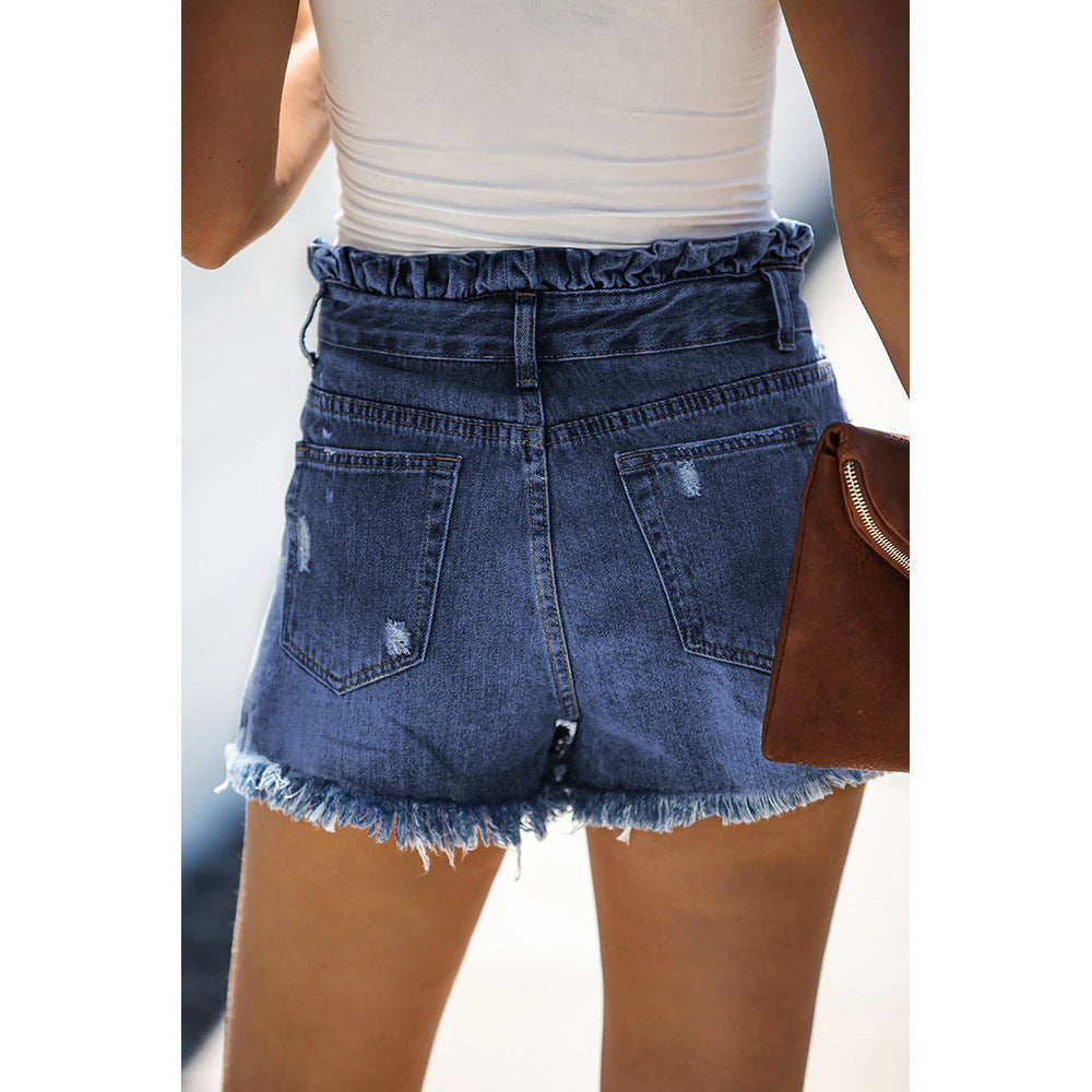 Blue high waisted old ruffled hot pants