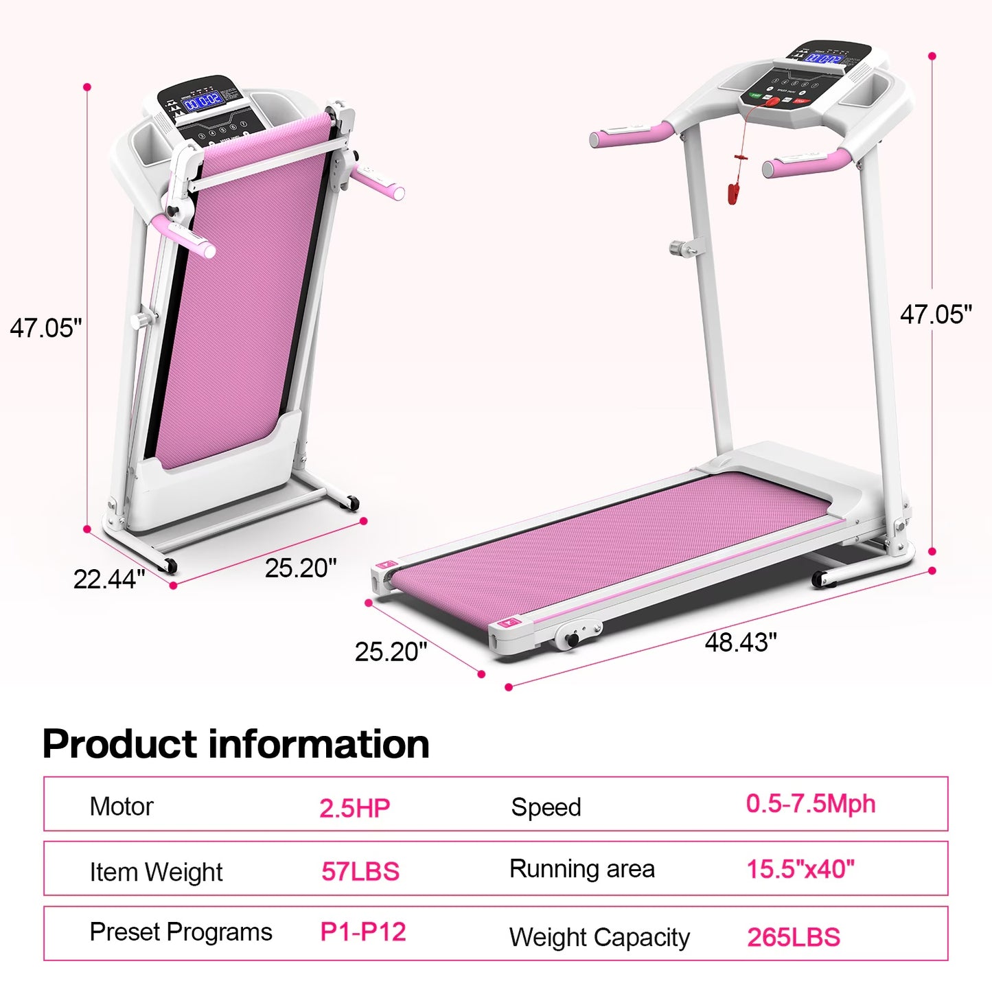 Home Folding Treadmill With Pulse Sensor