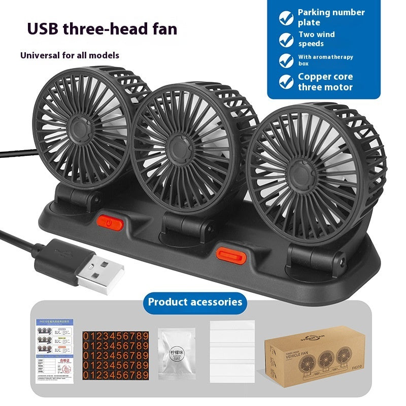 Car Fan Three-head Rotating Five-seat Shared Strong Wind Universal Car Fan