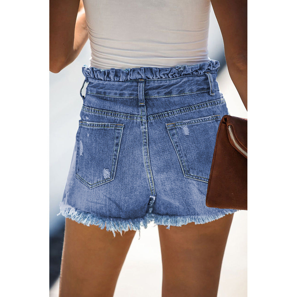 Blue high waisted old ruffled hot pants