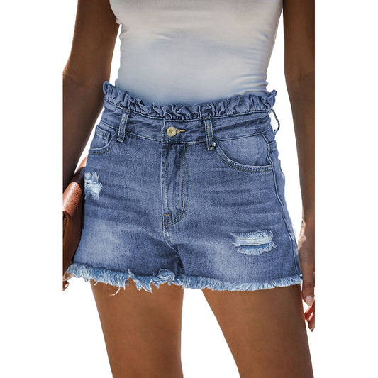 Blue high waisted old ruffled hot pants