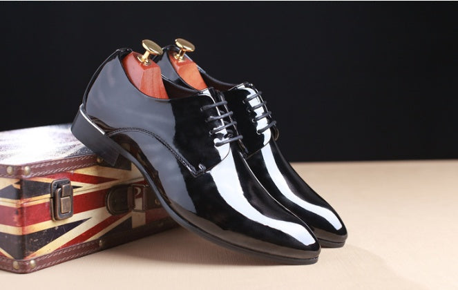 popular men's leather shoes with glossy patent leather shoes