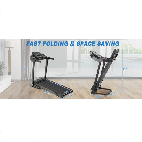 Compact Easy Folding Treadmill Motorized Running Jogging Machine With Audio Speakers And Incline Adjuster