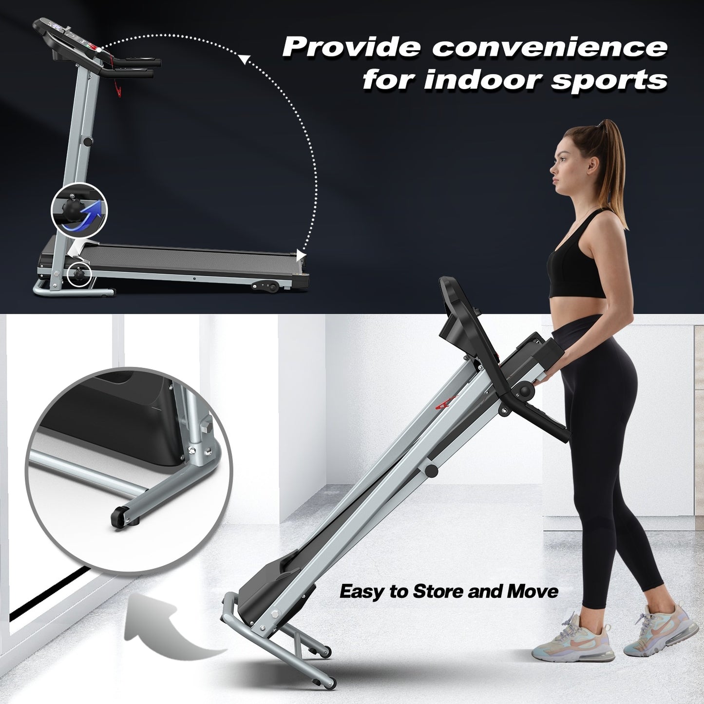 Home Folding Treadmill With Pulse Sensor