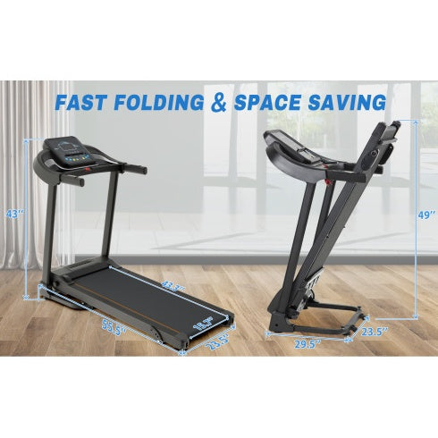 Compact Easy Folding Treadmill Motorized Running Jogging Machine With Audio Speakers And Incline Adjuster