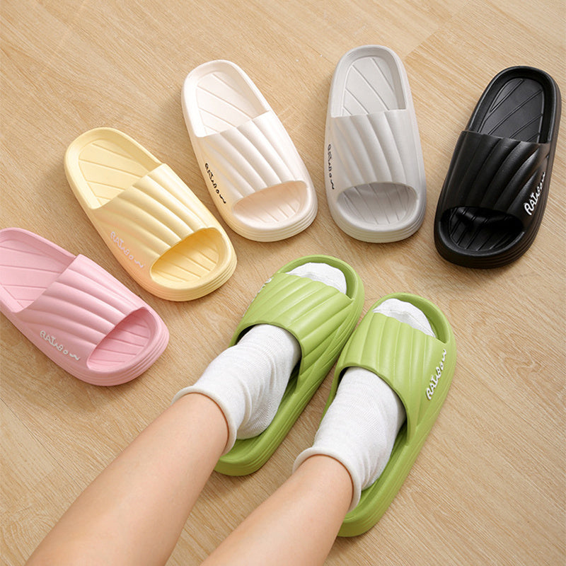 Solid Stripe Thick-soled Slippers Summer Non-slip Floor Bathroom Home Slipper For Women Men's House Shoes