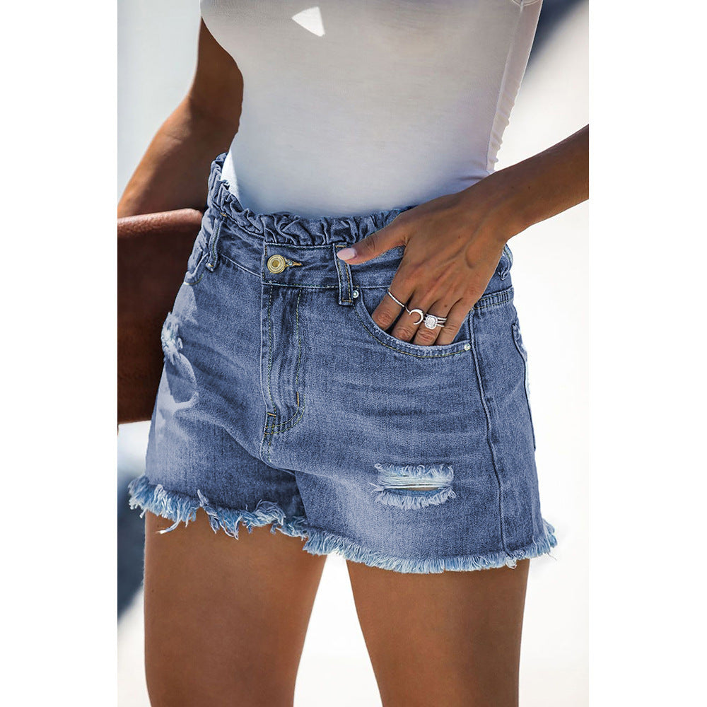 Blue high waisted old ruffled hot pants