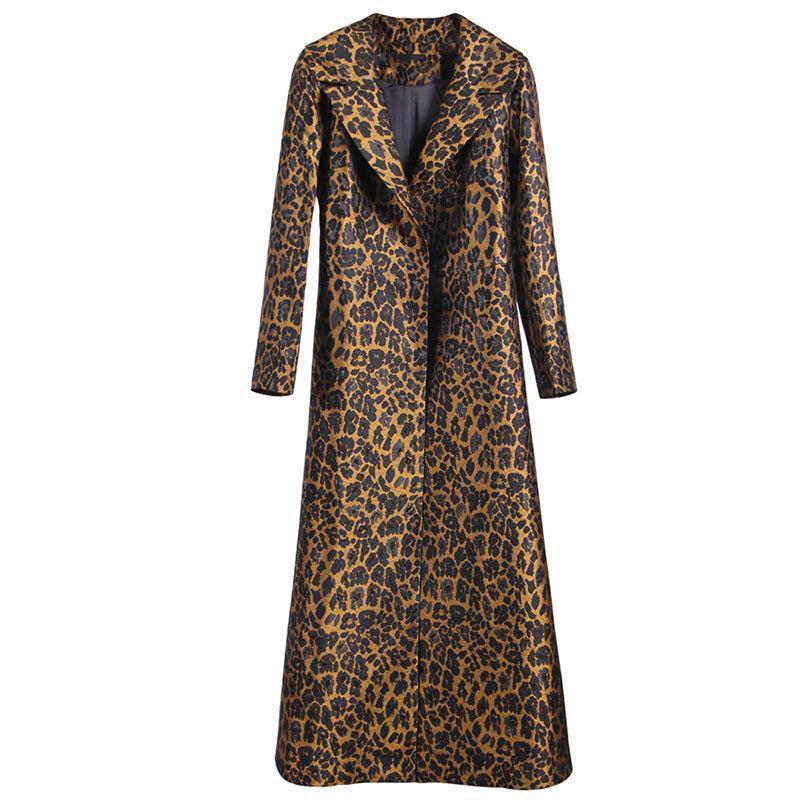 Women's Fashion Knee Long Jacket In Leopard Print