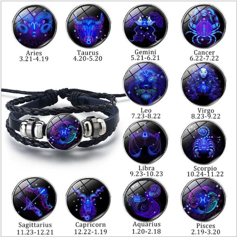 12 Constellations Luminous Bracelet Fashion Nightlight Punk Style Starry Sky Bracelet For Men  Women Children