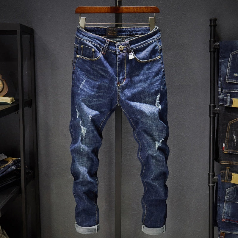 Cross-border Stretch Jeans Men's Ripped Casual Slim Fit Skinny Denim Pants