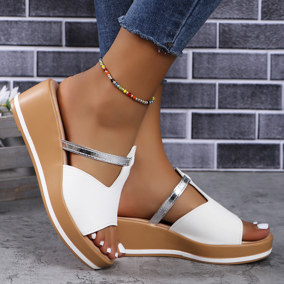 Summer Peep-toe Wedges Sandals Casual Thick Sole Heightening Slippers Fashion Outdoor Slides Shoes Women