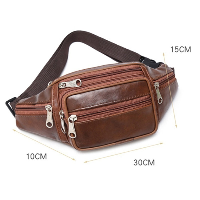 Men's Outdoor Sports And Leisure Top Layer Cowhide Waist Bag