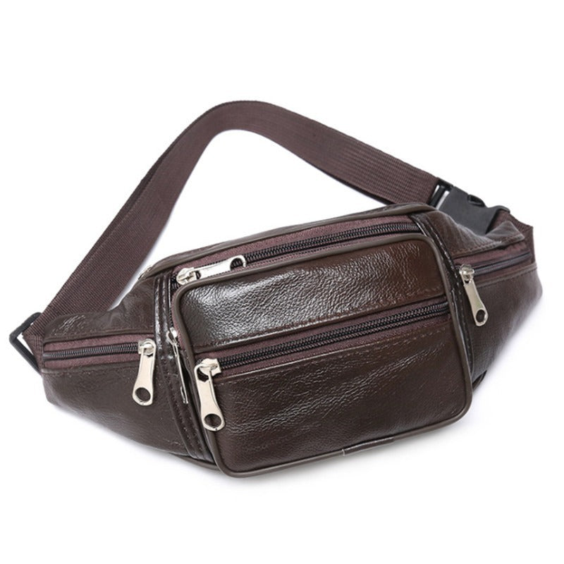 Men's Outdoor Sports And Leisure Top Layer Cowhide Waist Bag