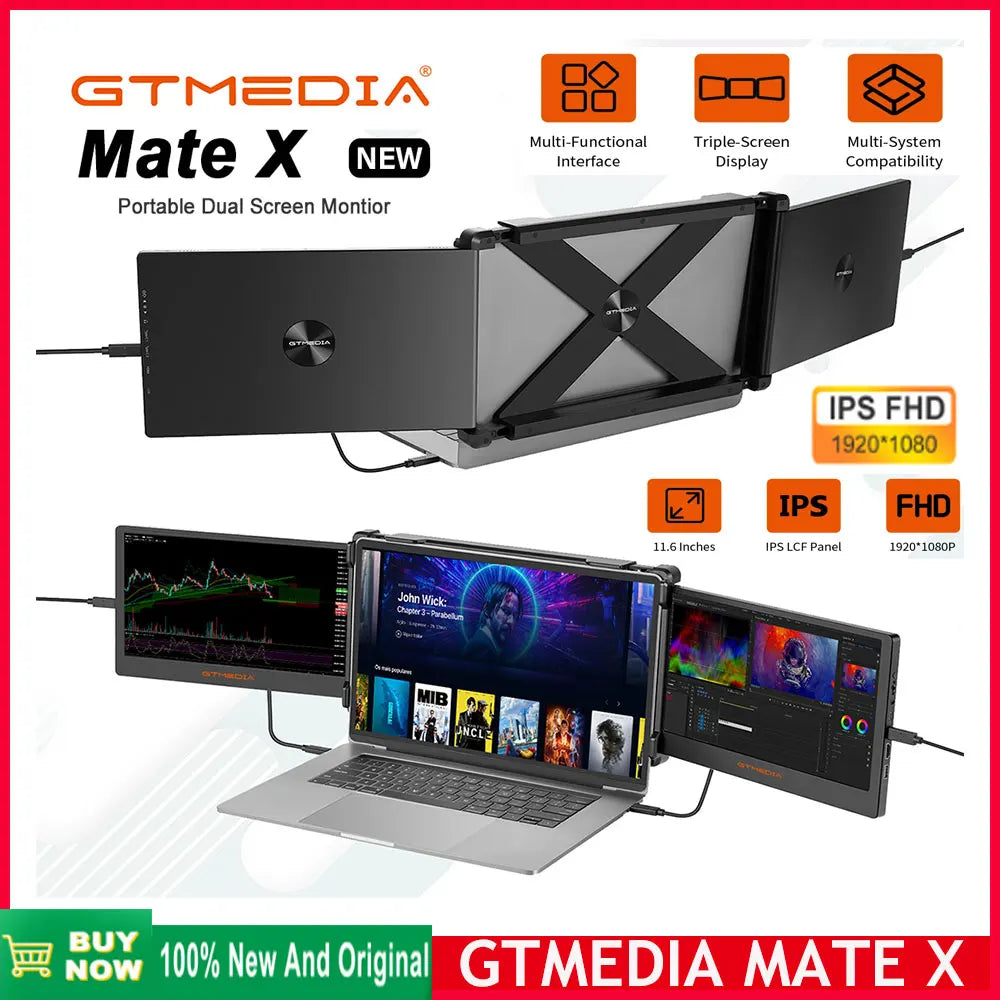 [Genuine]GTMEDIA MATE X Portable Dual Screen Monitor 11.6 inch IPS FHD 195-degree rotation Support 13.1-17.3 inches laptop