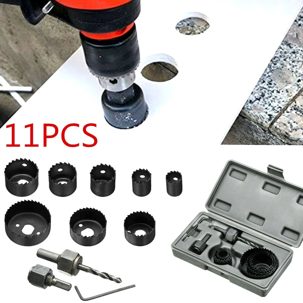 11pcs Woodworking Hole Saw Set Drill Bit Carbon Steel 19~64mm Hole Cutter Set For Plasterboard Ceiling Woodworking Hole Saw Kits