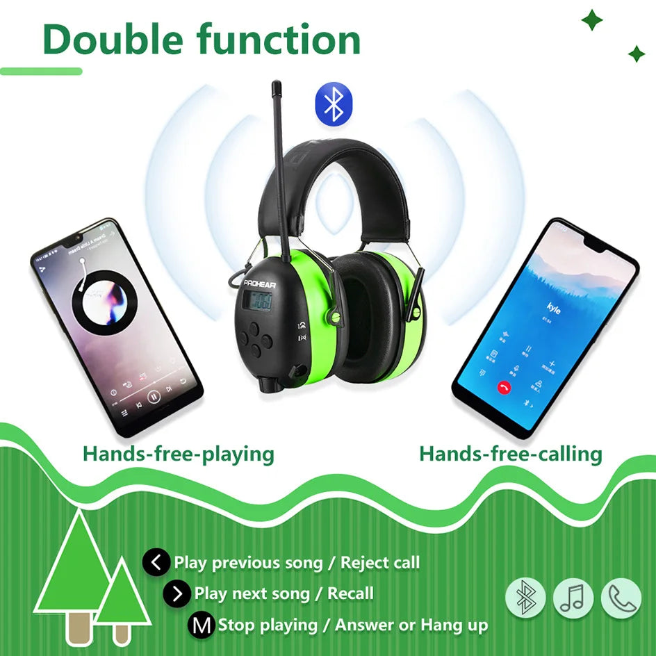 Hearing Protection Bluetooth headphones electronic earmuffs AM/FM radio 5.0 for Mowing Safety Ear muffs 2000mAh Lithium Battery