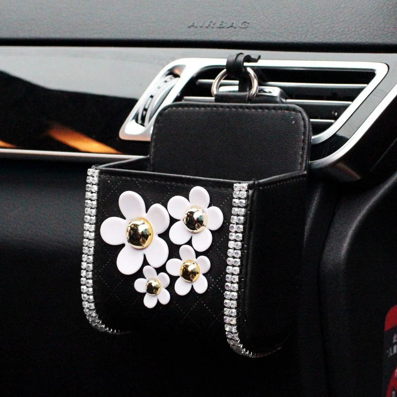 Crystal Diamond Crown Car Outlet Air Vent Trash Box for Auto Mobile Phone Holder Pouch Organizer Hanging Storage Bag Car Styling