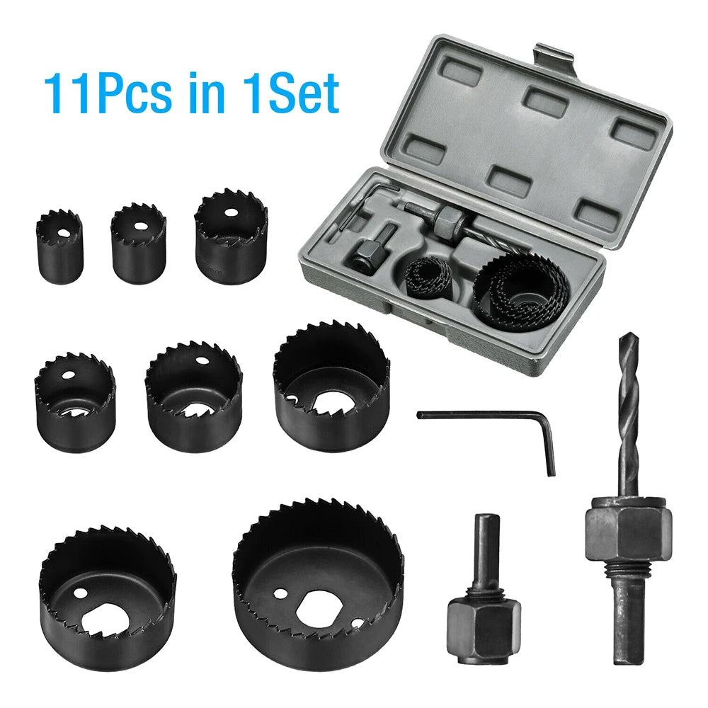 11pcs Woodworking Hole Saw Set Drill Bit Carbon Steel 19~64mm Hole Cutter Set For Plasterboard Ceiling Woodworking Hole Saw Kits