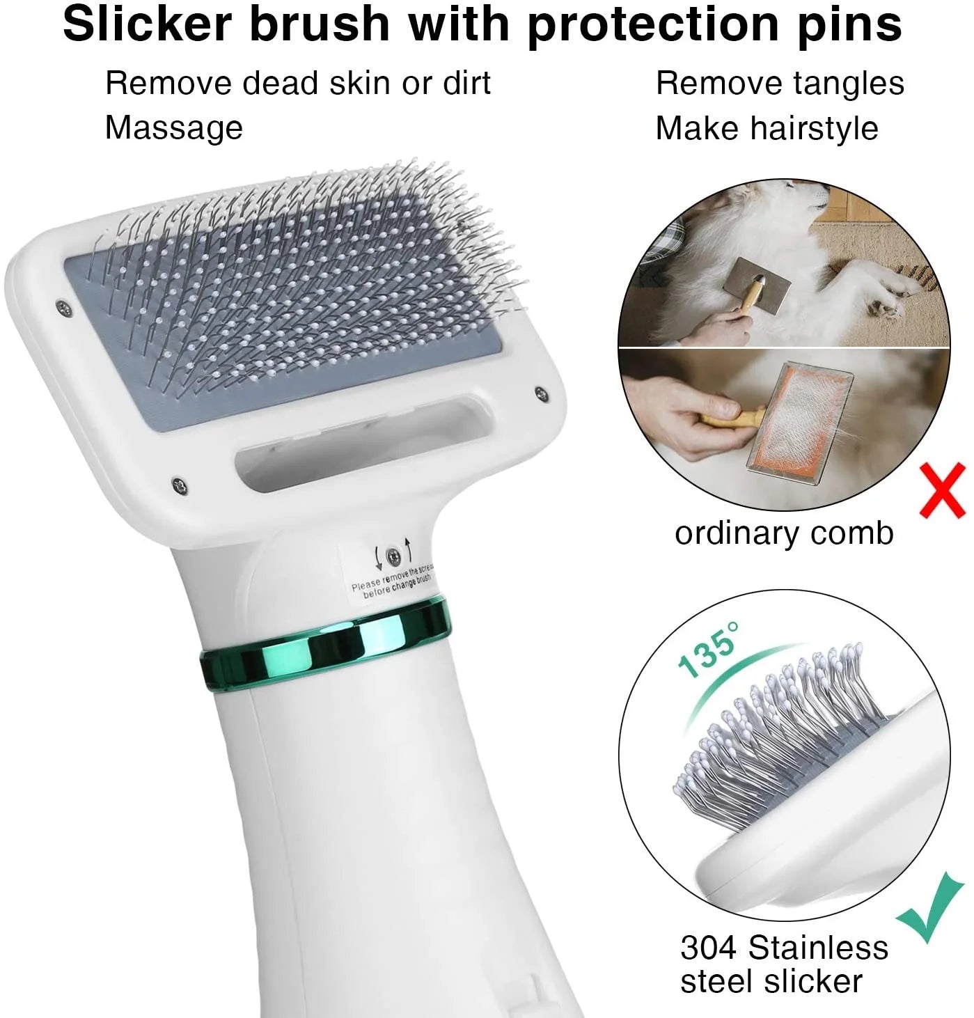 2 in 1 Pet Dryer and Grooming Gloves Dog Hair Dryer Professional Grooming Blower Dog Slicker Brush for Medium Pet Small Dog Cat