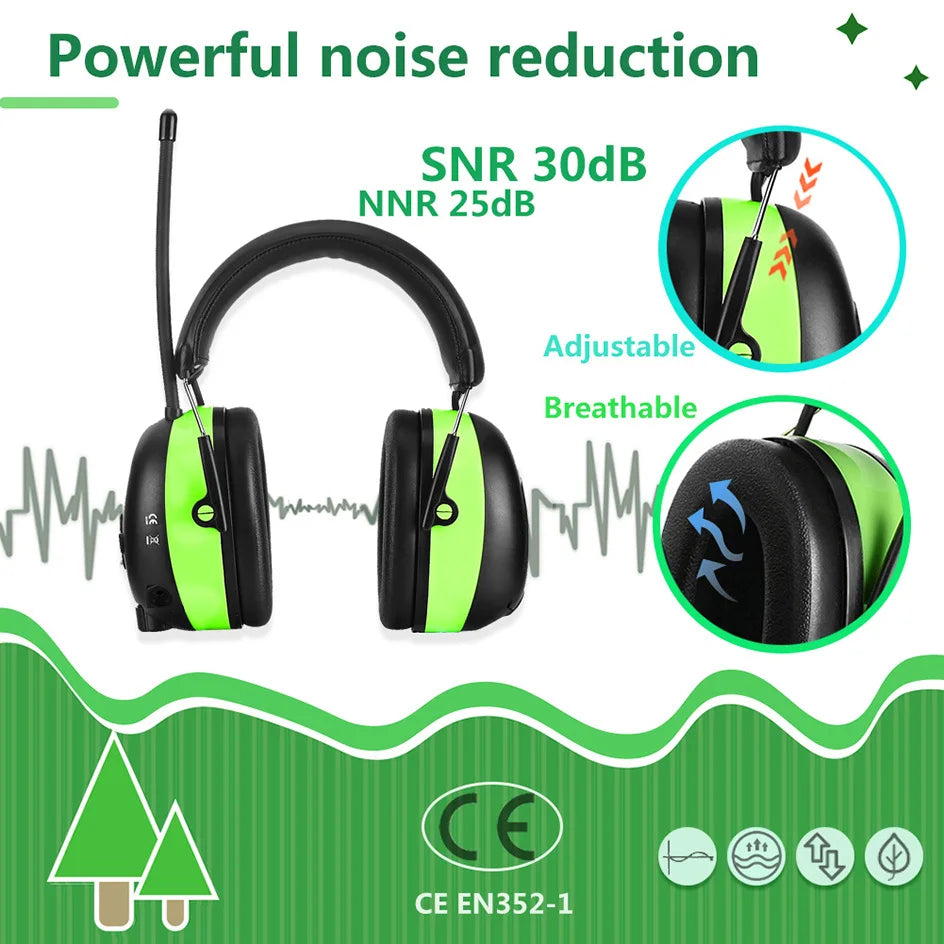 Hearing Protection Bluetooth headphones electronic earmuffs AM/FM radio 5.0 for Mowing Safety Ear muffs 2000mAh Lithium Battery