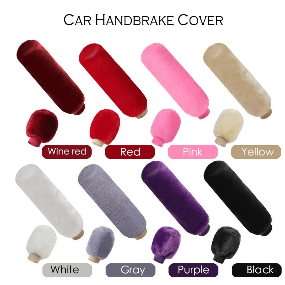 2Pcs Car Handbrake Grip Covers Gear Shift Knob Cover Handle Plush Sleeve Winter Soft Warm Hand Brake