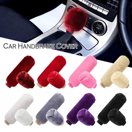 2Pcs Car Handbrake Grip Covers Gear Shift Knob Cover Handle Plush Sleeve Winter Soft Warm Hand Brake