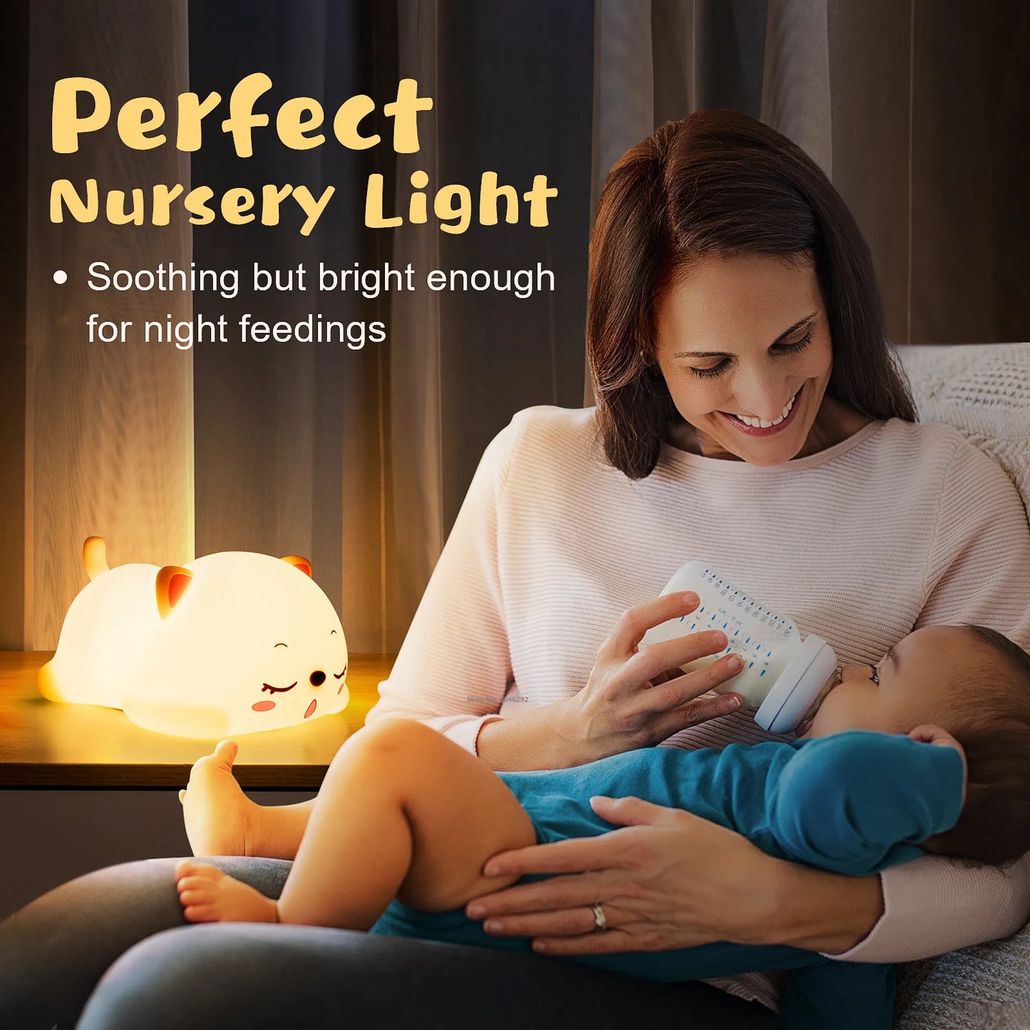 Cat LED Night Light Touch Sensor Remote Control Colorful Silicone USB Rechargeable Bedroom Bedside Lamp for Children Baby Gift