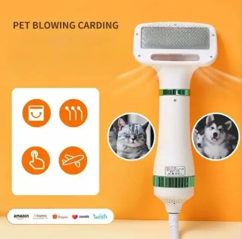 Pet Hair Dryer 2 with Slicker Brush Grooming for Cat and Dog Brush Professional Home Grooming Furry Drying Portable Dog Blower