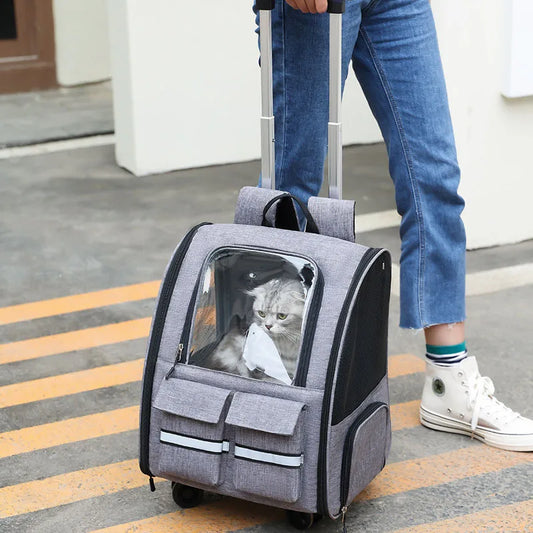 Breathable Pet Trolley Case Portable cat Backpack large Detachable Cat dog Travel Carrier Bag Outdoor Ventilation pet bag Pocket