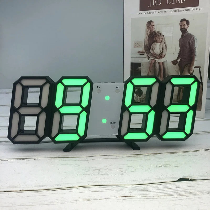 3D LED Digital Wall Clock, Glowing Night Mode, Adjustable Electronic Table Clock, Living Room Decoration