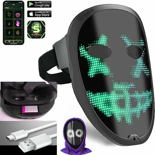 2024 New LED mask with Bluetooth programmable, ultra-light-thin LED digital light up face mask for Halloween rave cosplay