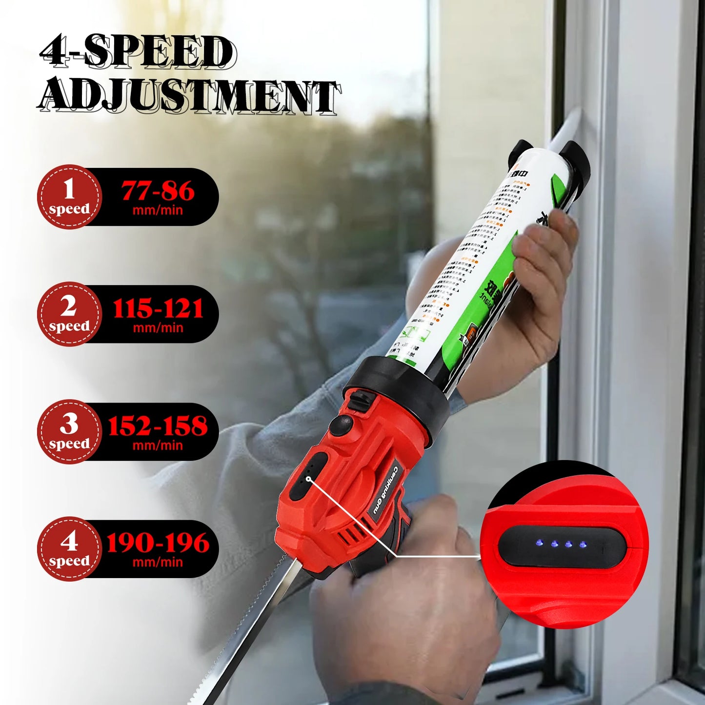 Cordless Caulking Gun Electric Silicone Gun 4 Adjustable Speed With LED Light Adhesive Gun For Makita/Dewalt/Milwaukee Battery