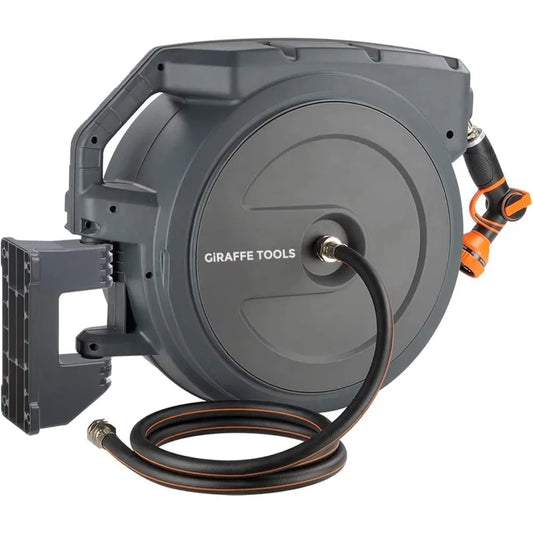 Giraffe Tools AW405/8MB Retractable Garden Hose Reel 5/8" x 90 ft PRO Metal Bracket, Heavy Duty, Any Length Lock Hose Reel