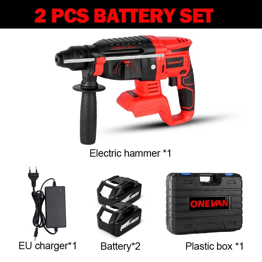 Brushless Cordless Electric Hammer Drill 3200RPM 4 Function Rotary Hammer 26mm Impact Drill Rechargeable For Makita 18V Battery