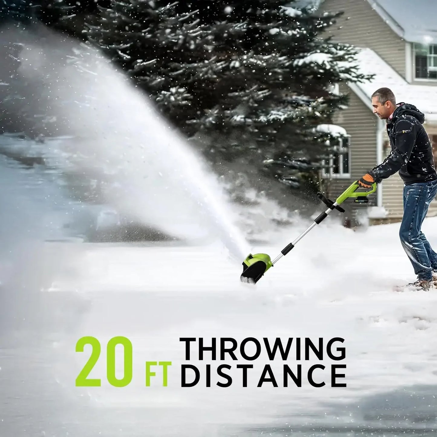 21V Cordless Snow Shovel, 12-Inch Battery Powered Snow Blower with Directional Plate, 20-Feet Snow Throwing Distance